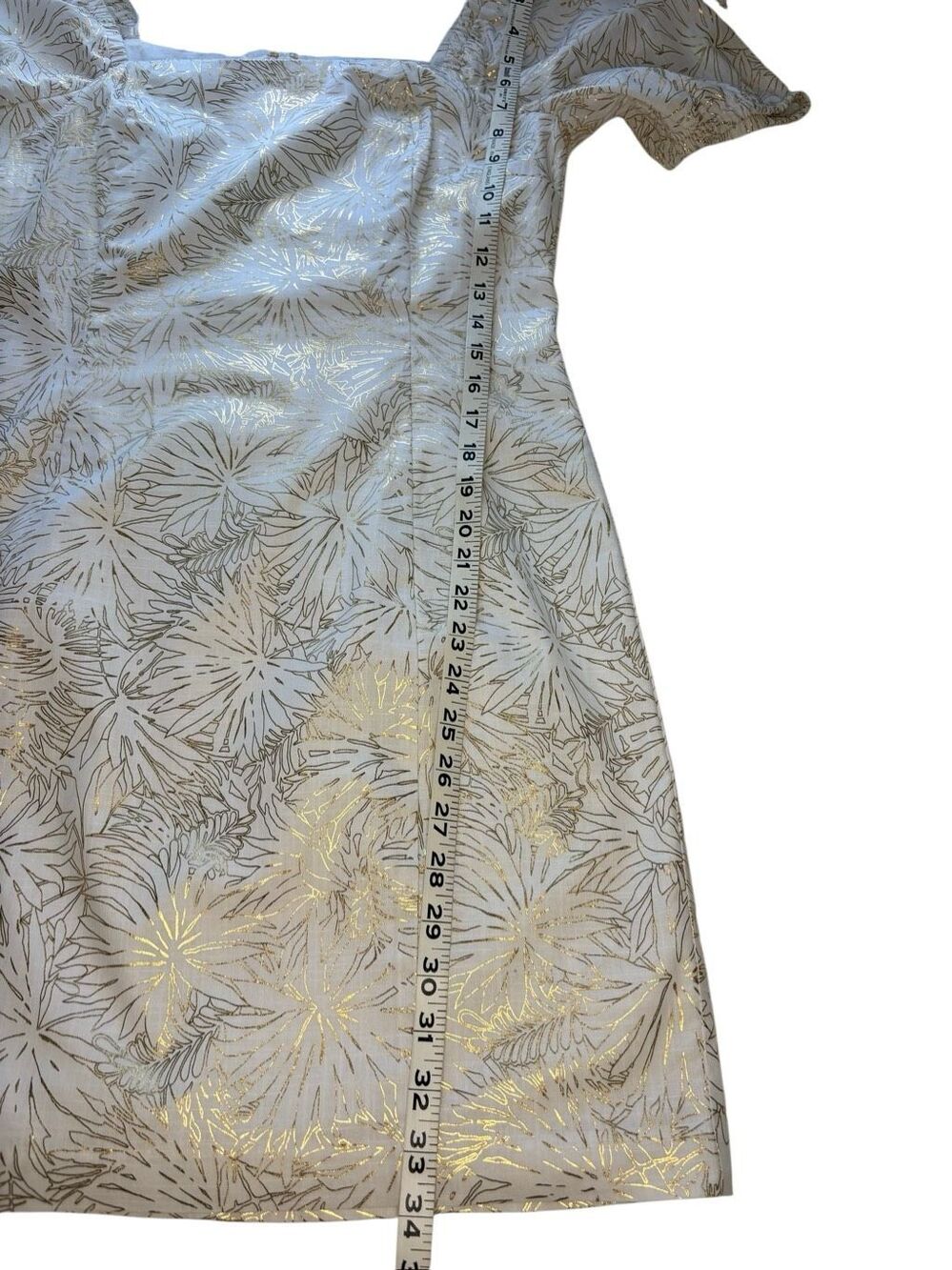 NWOT Michael Kors white and gold floral brocade square neck puff sleeve mini dre - Picture 6 of 8